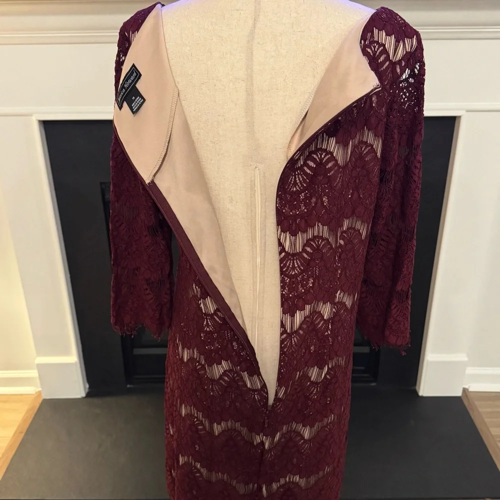 Jessica Howard Lace Overlay Sheath Dress – Burgundy Wine – Size 16 - Picture 8 of 13